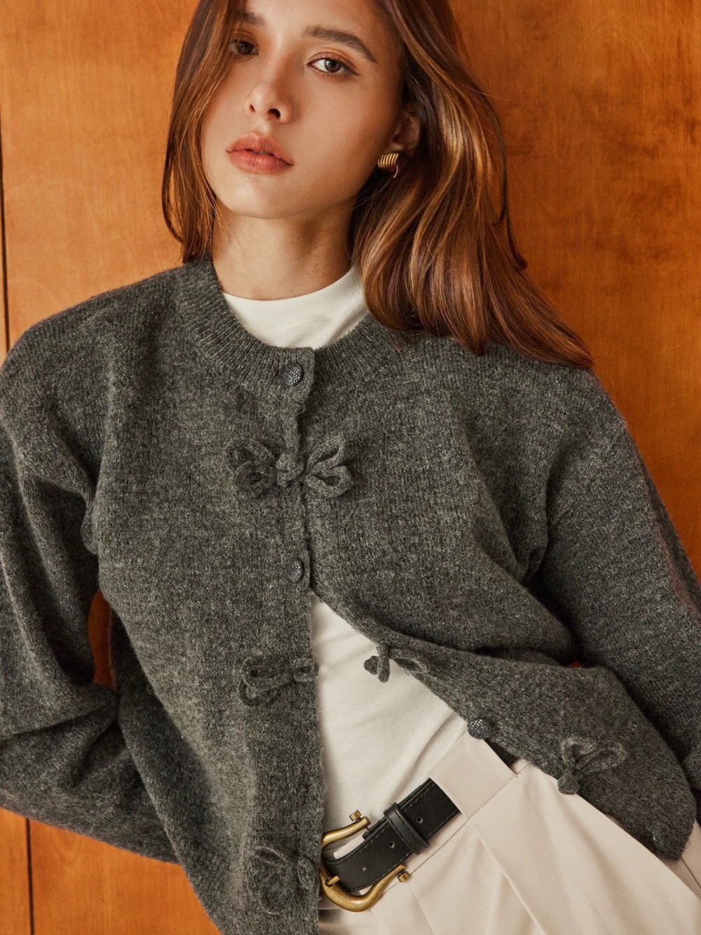 Commense Dark Gray Knit Cardigan with Knot Closures